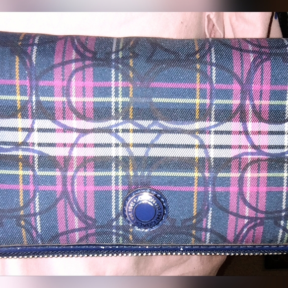 Coach Purple and Blue plaid wallet - Picture 2 of 5